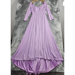 NEW HEBEOS Dress Women 12 Purple Long Sleeve Sweetheart Princess Cut Gown Formal